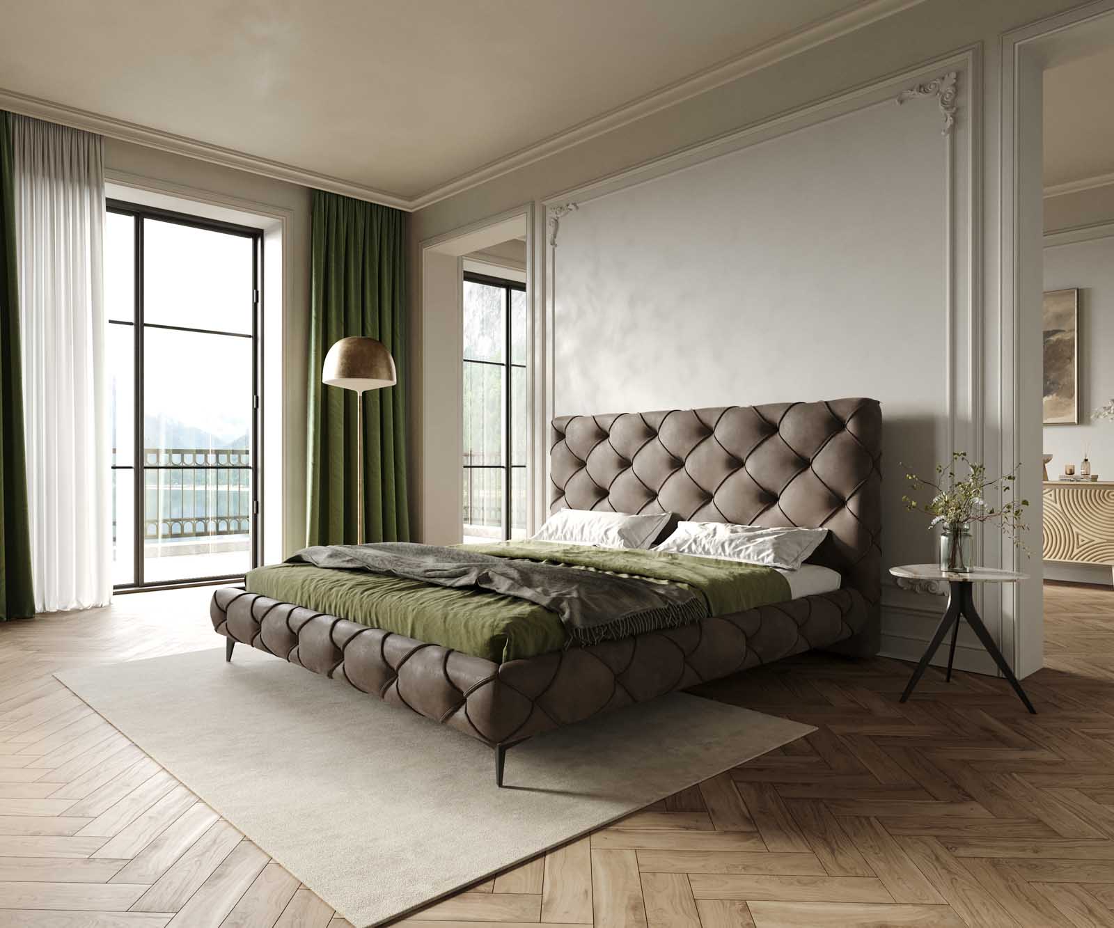 Polsterbettgestell Nayara 180x200 cm Mikrofaser Taupe Vintage Polsterbettgestell Nayara 180x200 cm Mikrofaser Taupe Vintage von DELIFE