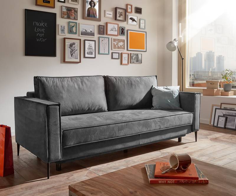 Schlafsofa Thia Velour Graphit 220x100 cm von DELIFE