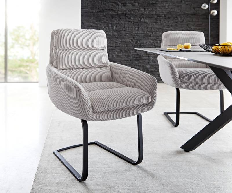 Freischwinger Abelia-Flex mit Armlehnen Cord Silbergrau Freischwinger flach Schwarz von DELIFE