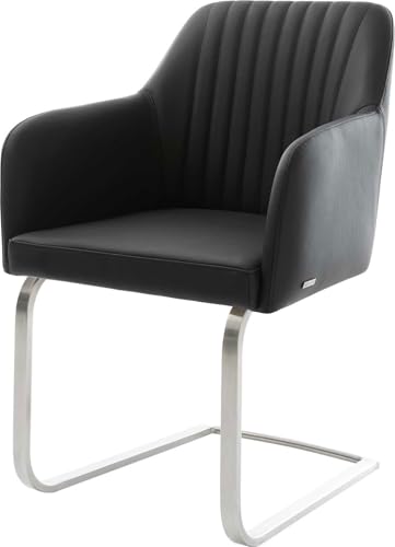 Schwingstuhl Greg-Flex Freischwinger flach Edelstahl Echt-Leder Schwarz Taschenfederkern von DELIFE