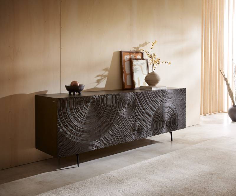 Sideboard Ashara 200 cm Esche Dunkelbraun 3D Effekt 4 Türen Winkelfuß Metall Schwarz Sideboard Ashara 200 cm Esche Dunkelbraun 3D Effekt 4 Türen Winkelfuß Metall Schwarz von DELIFE