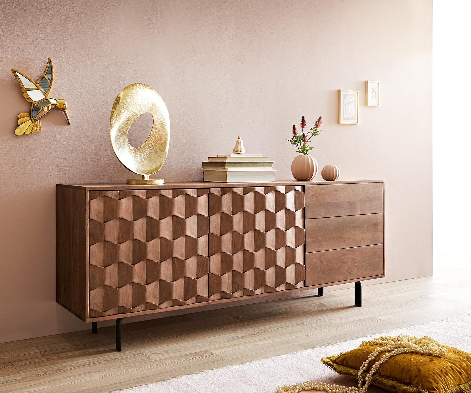 Sideboard Fevo 175 cm Akazie Braun 2 Türen 3 Schubfächer L-Fuß von DELIFE