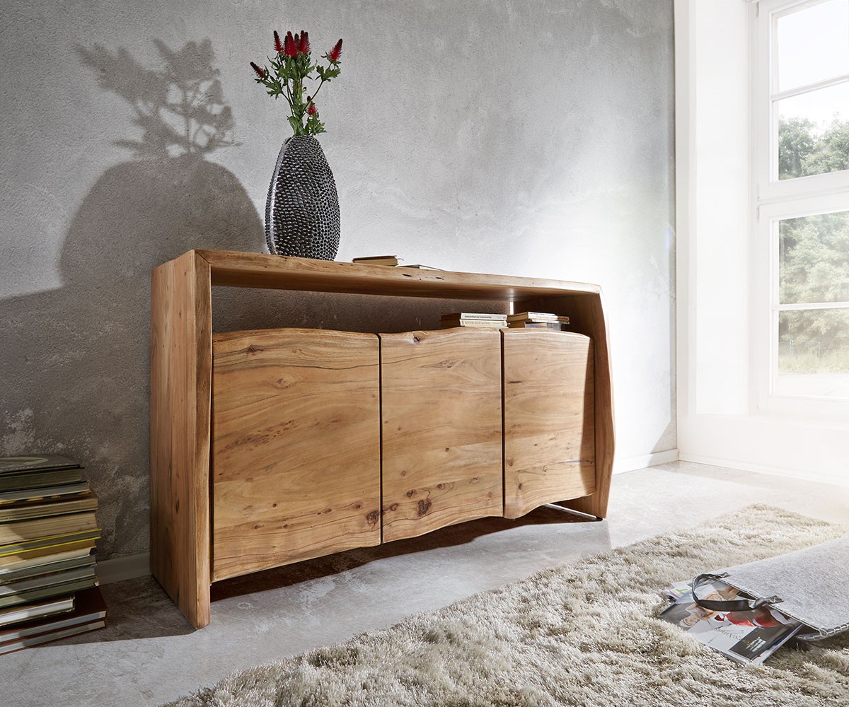 Sideboard Live-Edge 145 cm Akazie Natur 3 Türen von DELIFE