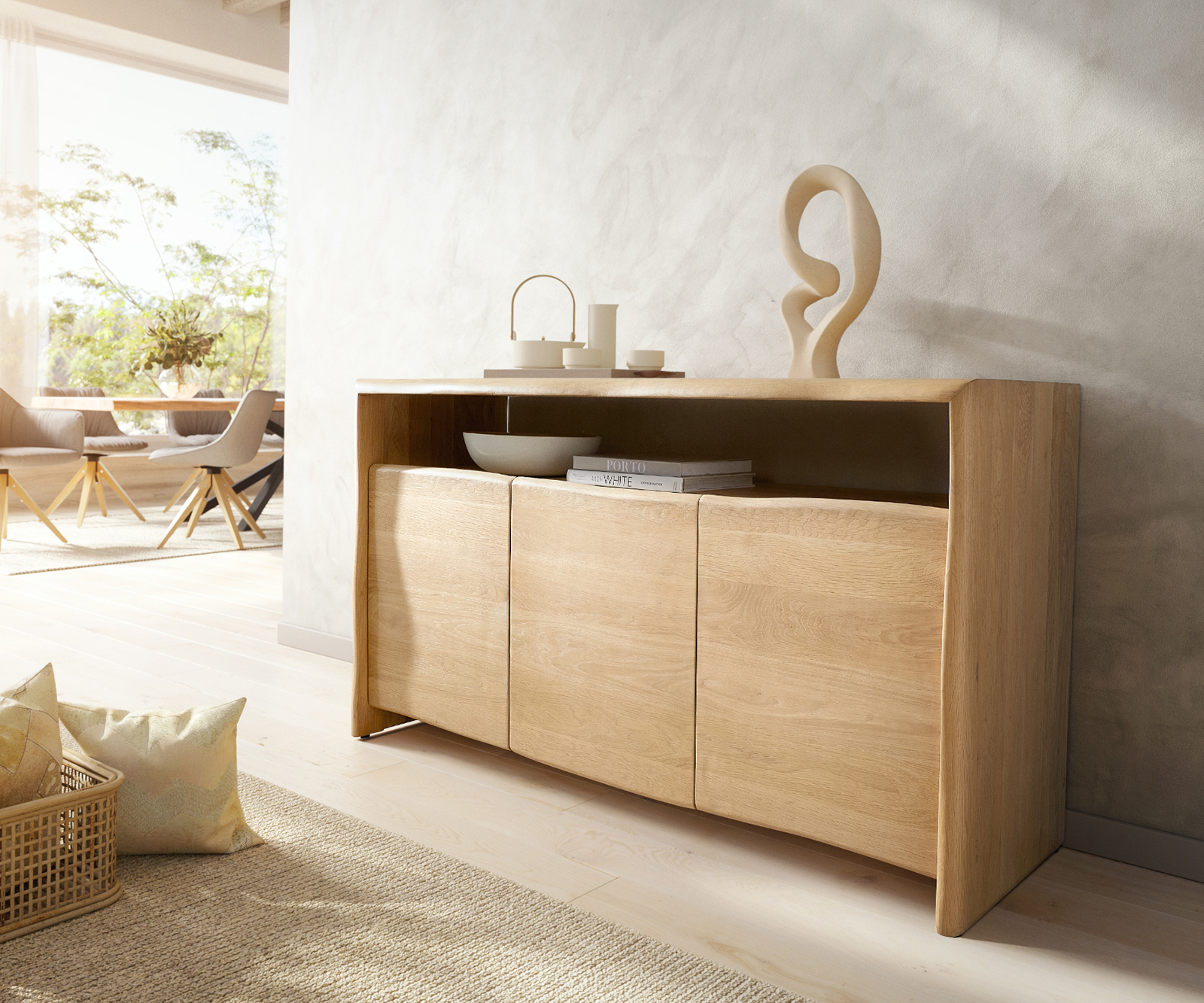 Sideboard Live-Edge 145 cm Eiche Natur 3 Türen Massiv von DELIFE