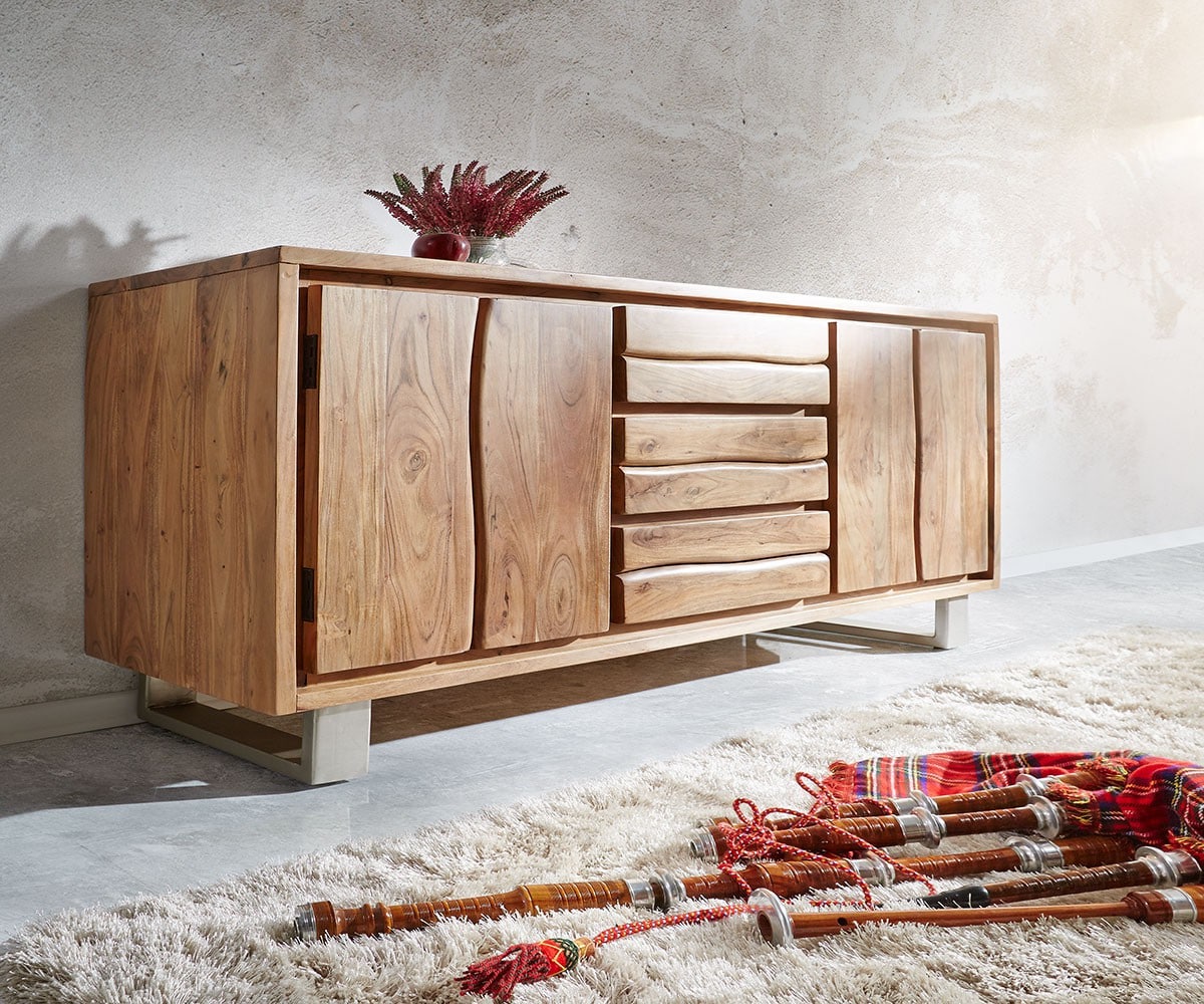 Sideboard Live-Edge 170 cm Akazie natur 3 Schübe 4 Türen von DELIFE