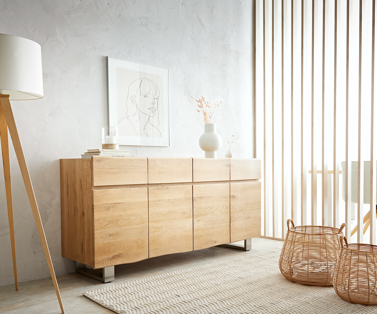 Sideboard Live-Edge 170 cm Eiche Natur 4 Türen 4 Schübe von DELIFE