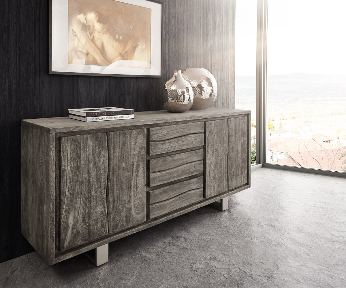 Sideboard Live-Edge 172 cm Akazie Platin 3 Schübe 4 Türen von DELIFE