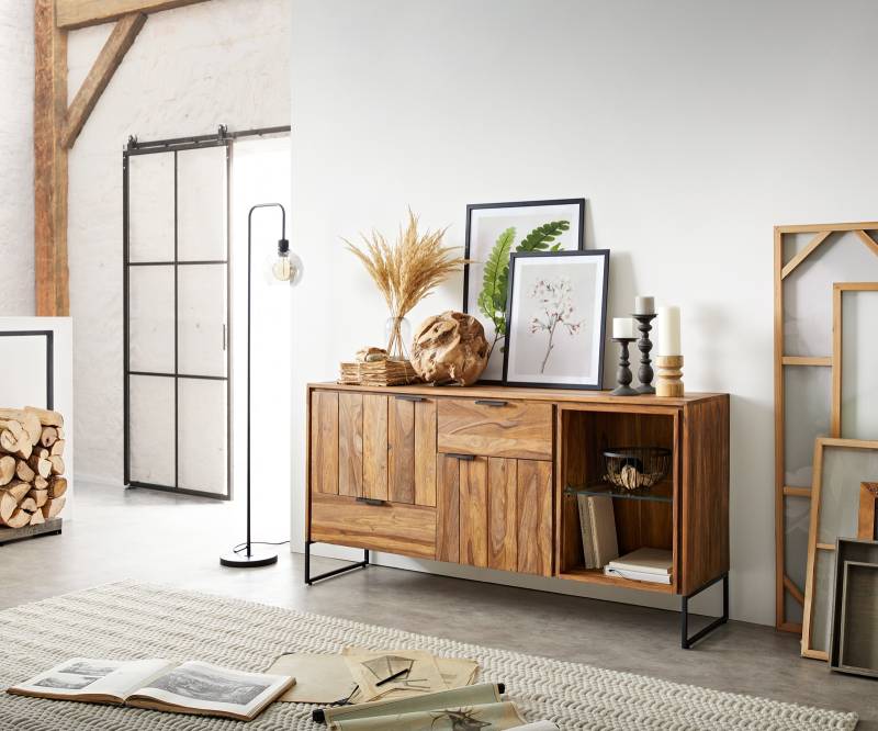 Sideboard Nook 160 cm Sheesham Natur 2 Türen 2 Schübe von DELIFE