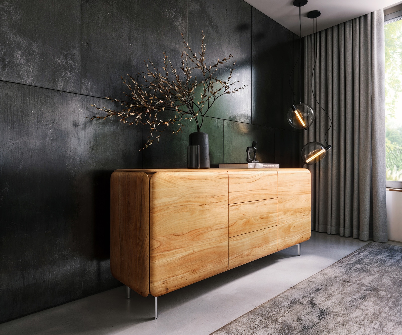 Sideboard Shavani 175 cm Akazie Natur 2 Türen 3 Schubladen Fuß Oval Edelstahl Sideboard Shavani 175 cm Akazie Natur 2 Türen 3 Schubladen Fuß Oval Edelstahl von DELIFE