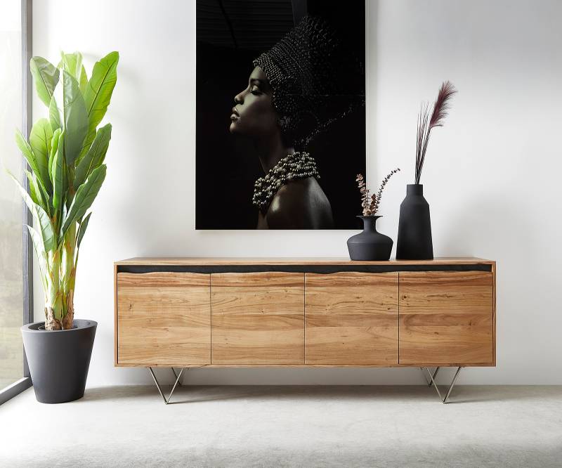 Sideboard Stonegrace 200x45 cm Akazie Natur 4 Türen Baumkante von DELIFE