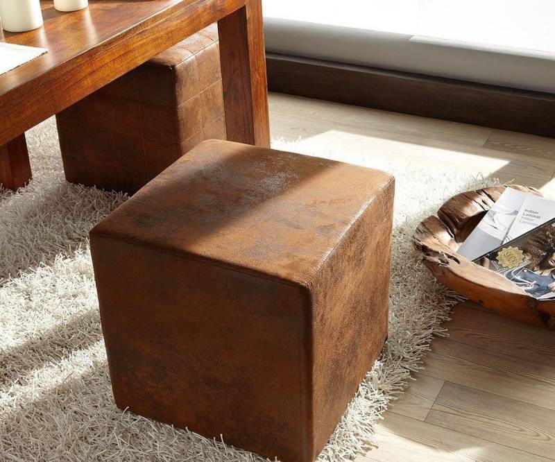 Sitzhocker Dado Braun 45x45 cm Vintage Optik von DELIFE