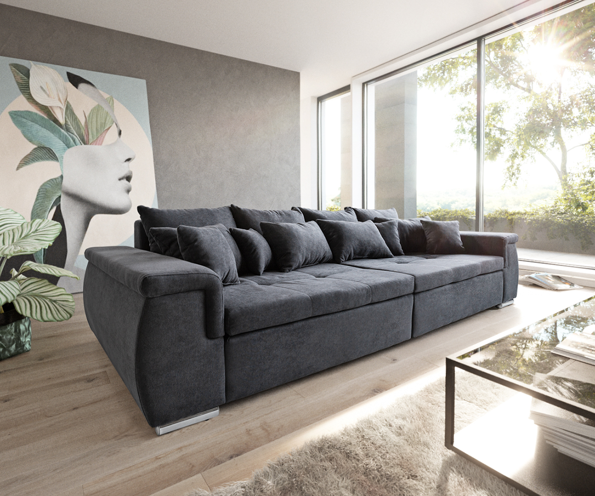 Sofa Navin 275x116 cm Graphite Couch mit Kissen von DELIFE