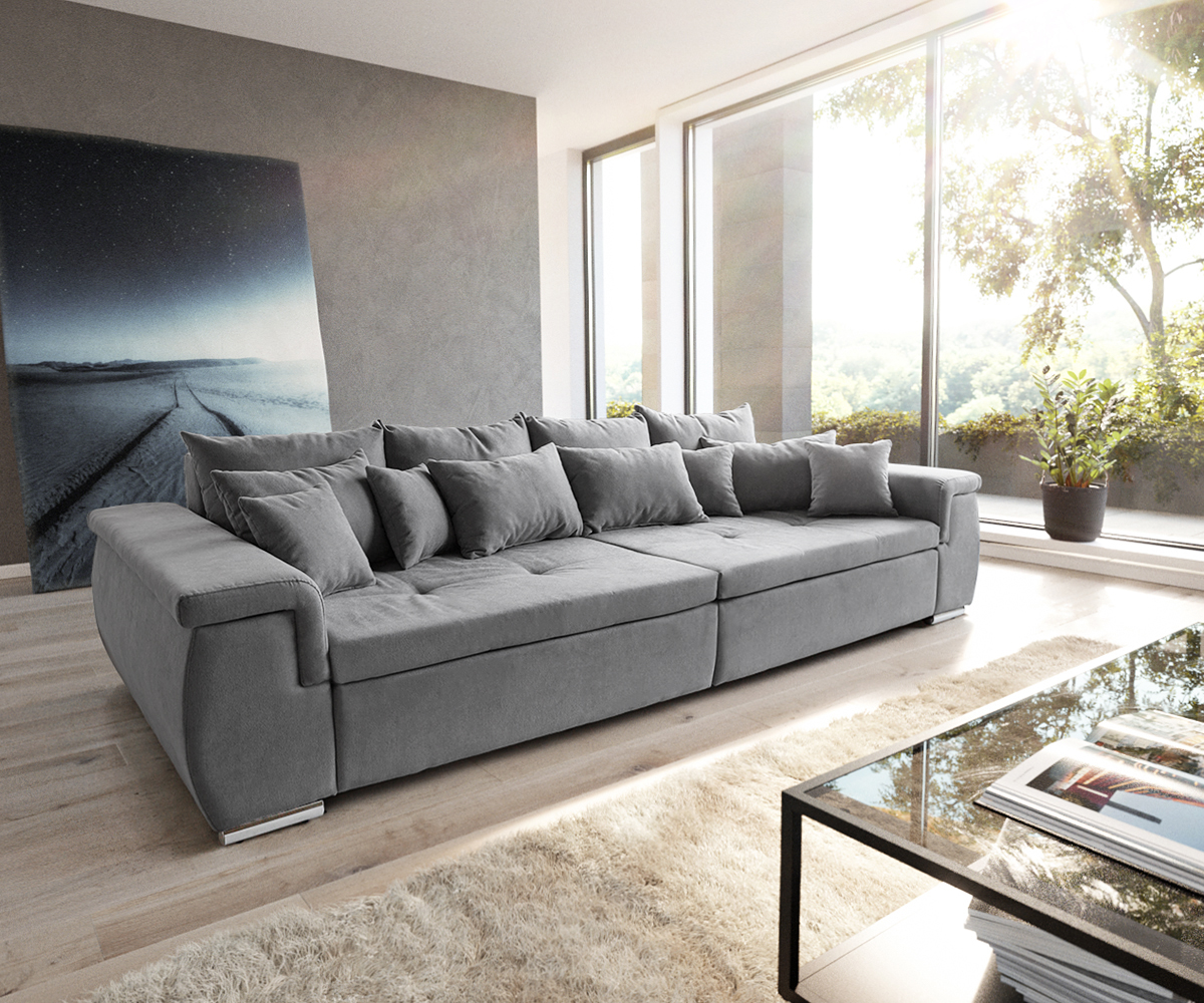 Sofa Navin 275x116 cm Grau Couch mit Kissen von DELIFE
