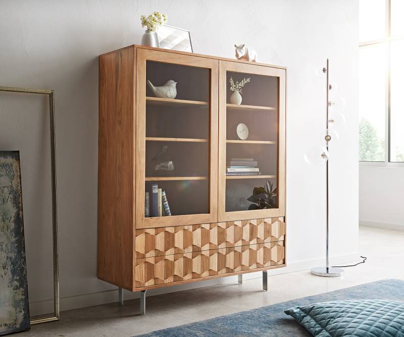 Vitrine Fevo 115x150 cm Akazie Natur L-Fuß Vitrine Fevo 115x150 cm Akazie Natur L-Fuß von DELIFE