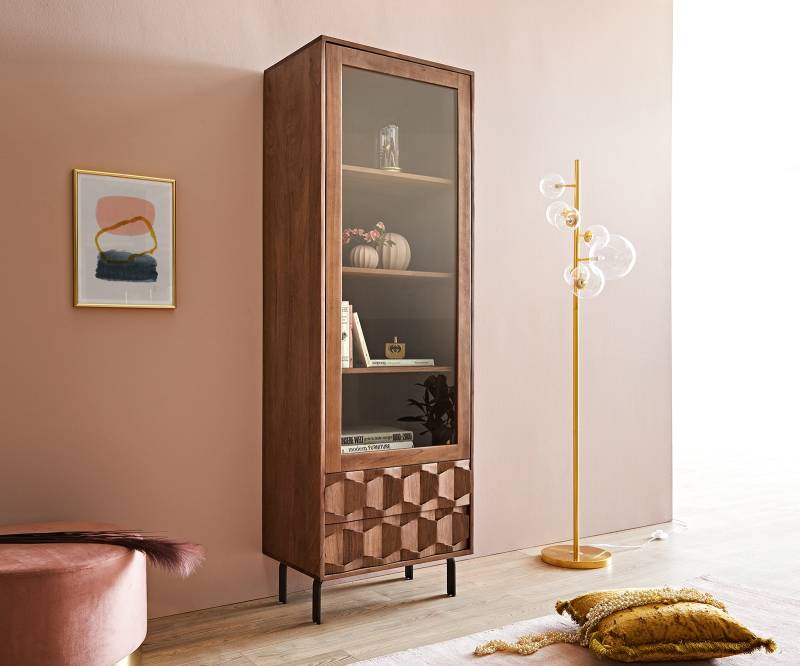 Vitrine Fevo 60x180 cm Akazie Braun L-Fuß von DELIFE