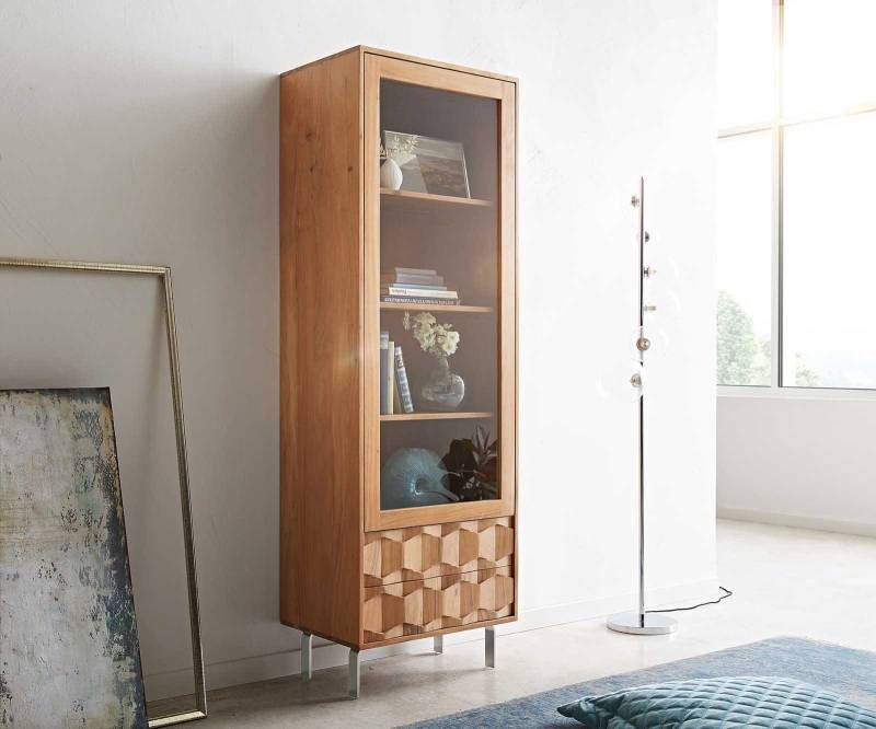 Vitrine Fevo 60x180 cm Akazie Natur L-Fuß von DELIFE