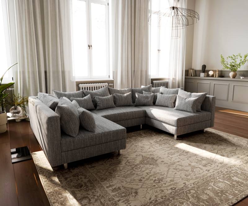 Wohnlandschaft Clovis Hellgrau Strukturstoff Modulsofa von DELIFE
