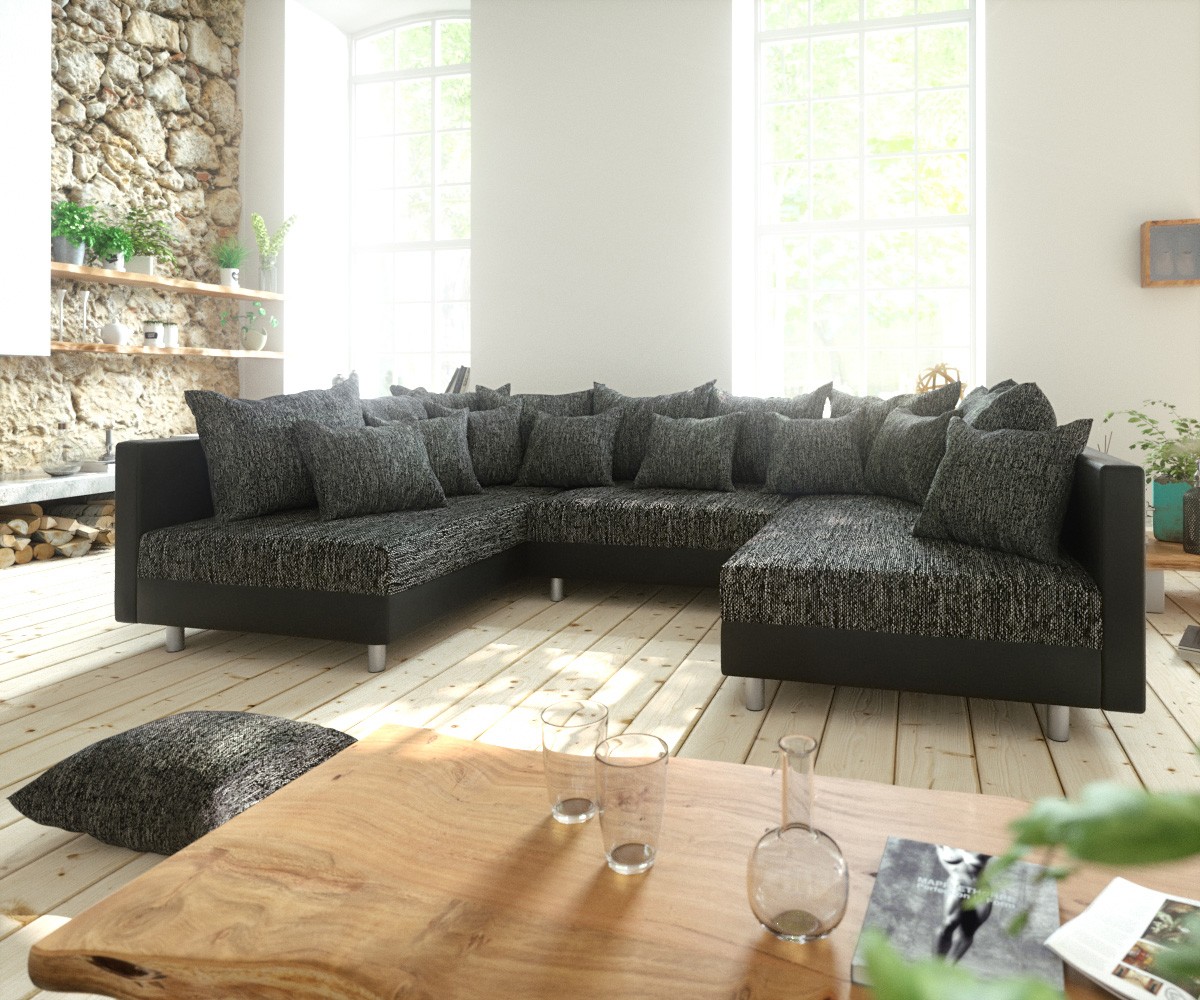 Wohnlandschaft Clovis Schwarz Modularsofa Modulsystem von DELIFE