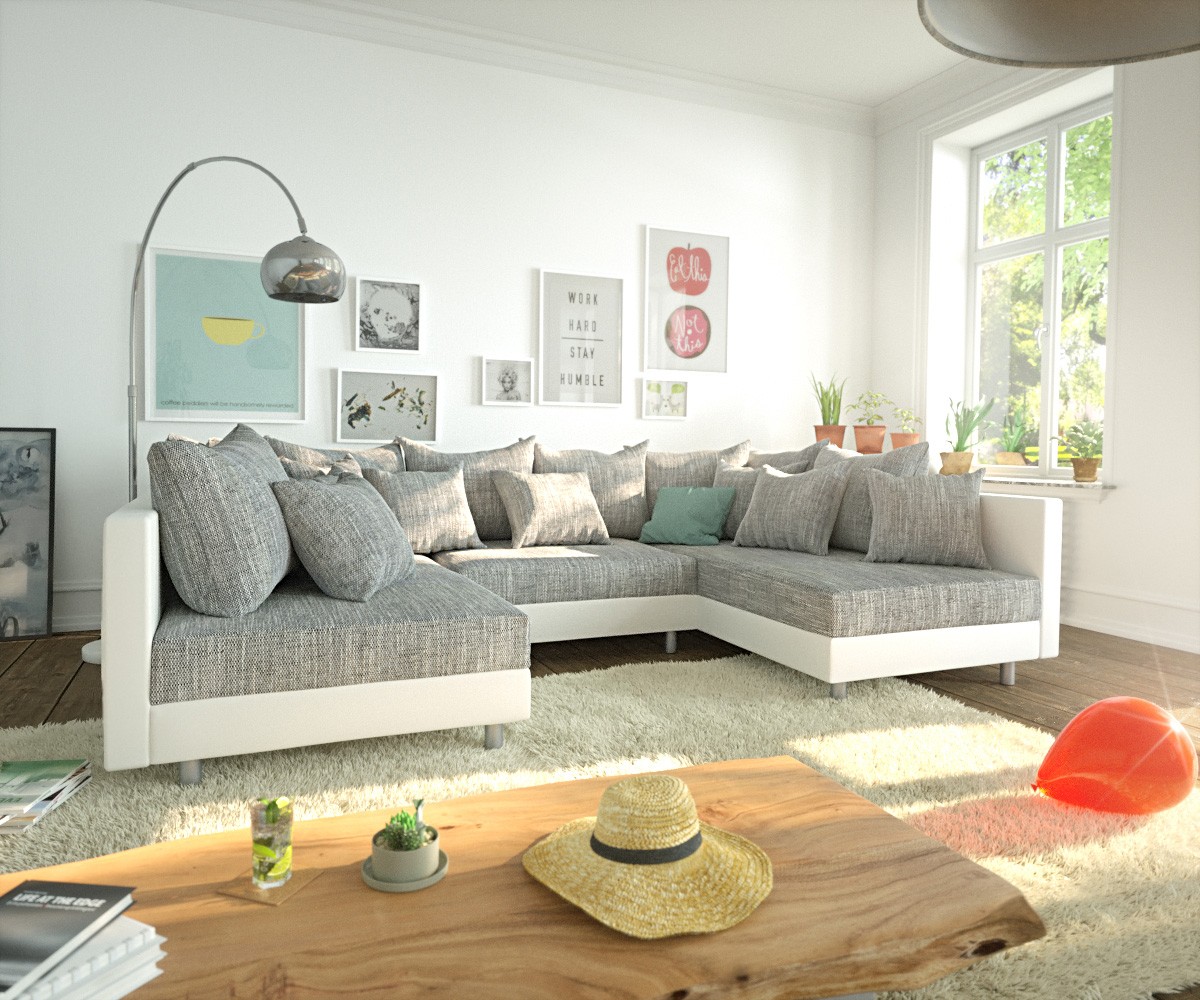 Wohnlandschaft Clovis Weiss Hellgrau Modulares Sofa von DELIFE