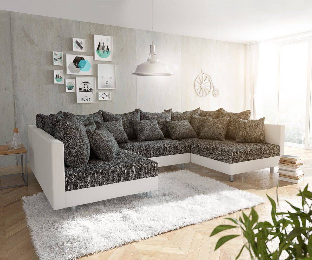 Wohnlandschaft Clovis Weiss Schwarz Modulares Sofa von DELIFE