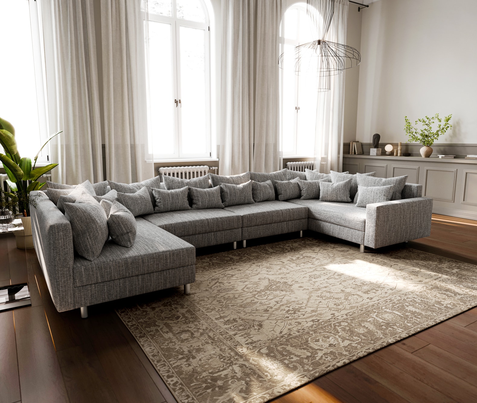 Wohnlandschaft Clovis XL Hellgrau Strukturstoff Modulsofa Armlehne Wohnlandschaft Clovis XL Hellgrau Strukturstoff Modulsofa Armlehne von DELIFE