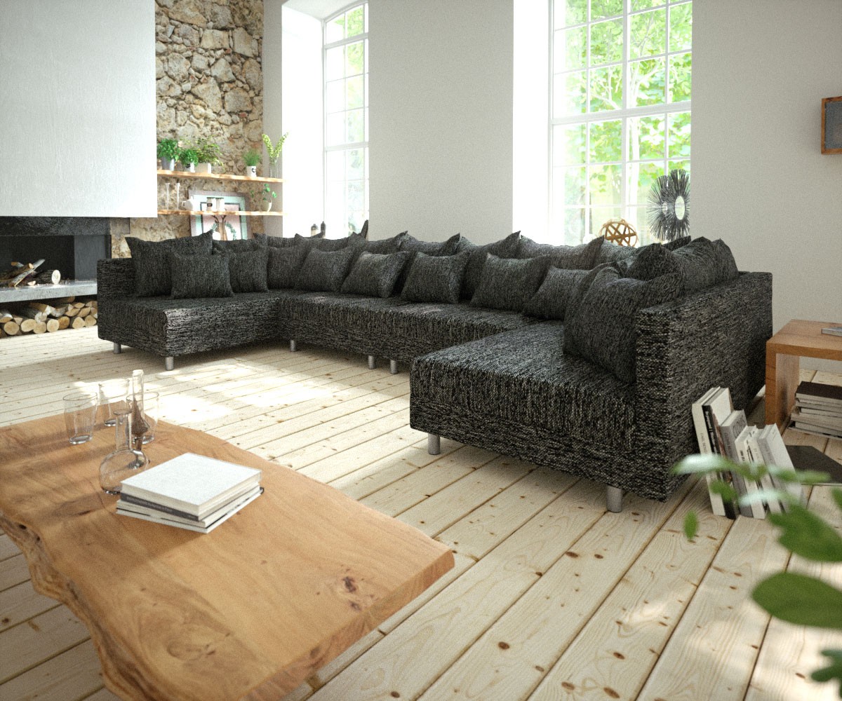 Wohnlandschaft Clovis XL Schwarz Modulsofa Strukturstoff von DELIFE