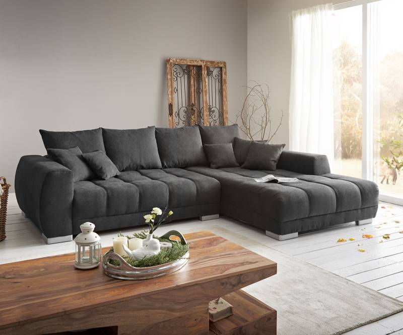 Ecksofa Josea 300x220 cm Mikrofaser Schwarz Recamiere rechts von DELIFE