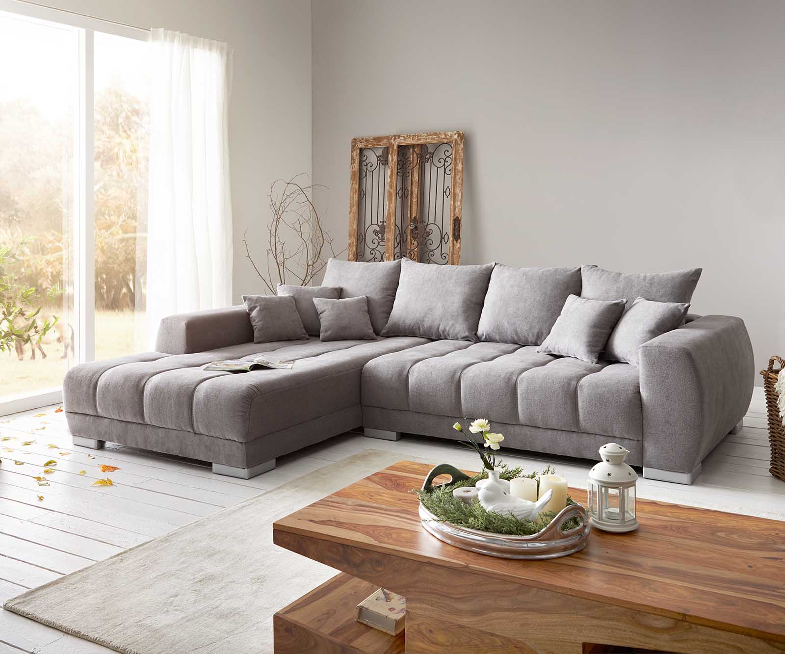 Ecksofa Josea 300x220 cm Mikrofaser Steingrau Recamiere links von DELIFE