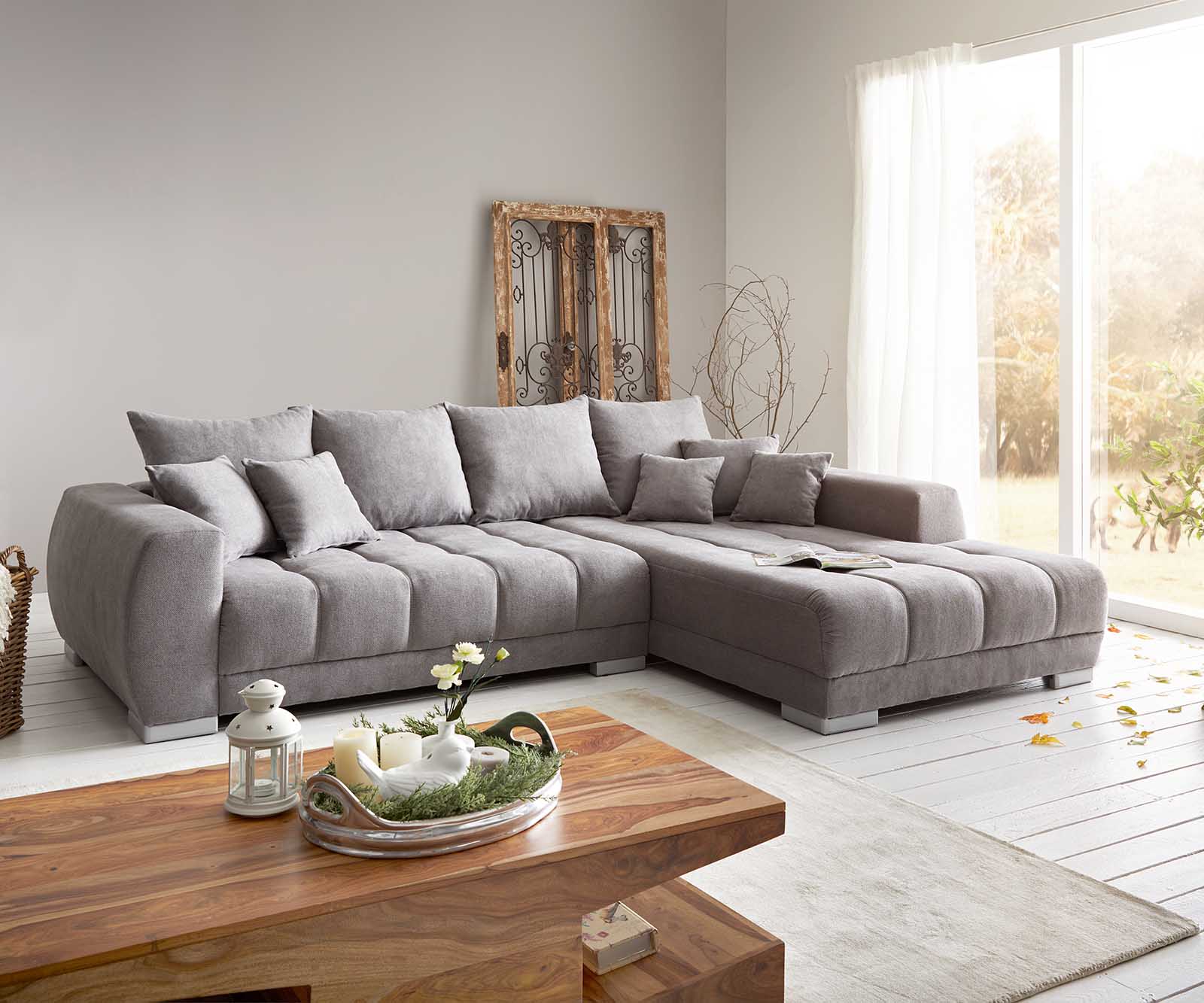 Ecksofa Josea 300x220 cm Mikrofaser Steingrau Recamiere rechts von DELIFE