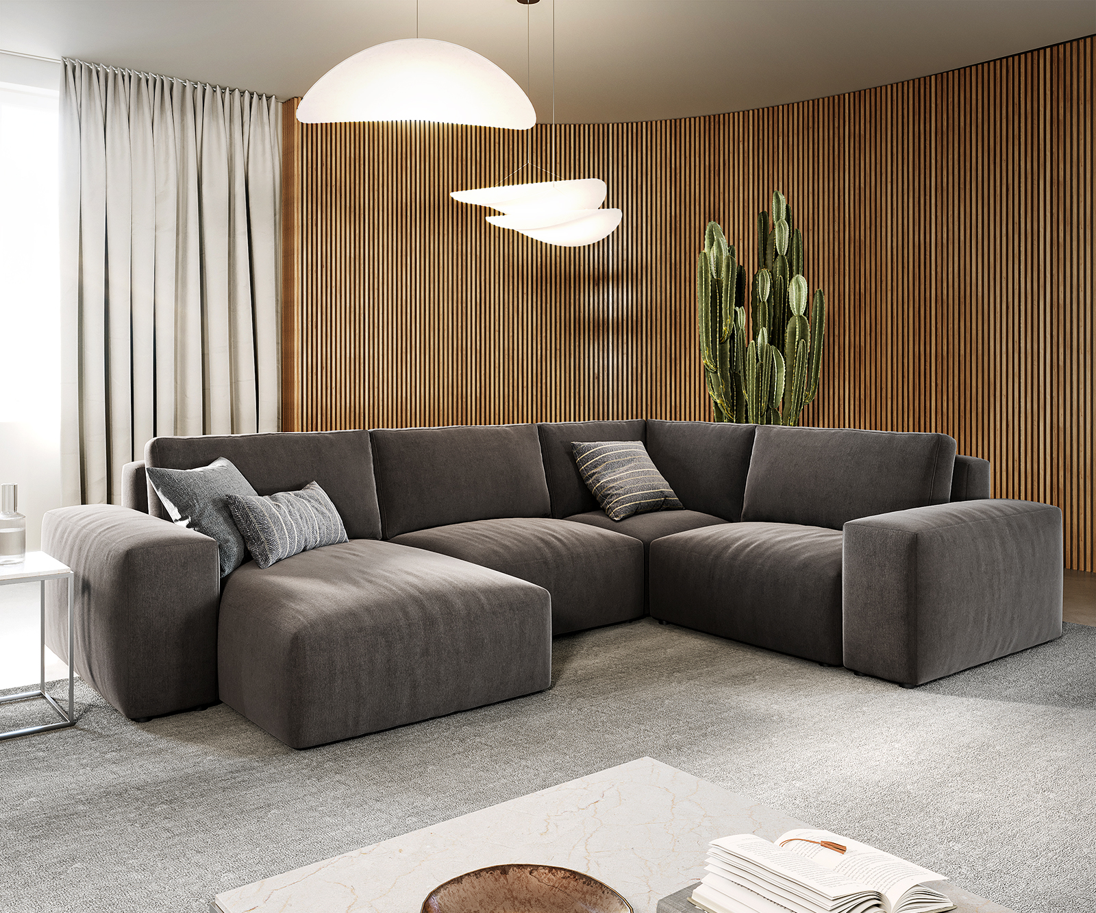 Wohnlandschaft Lanzo L 330x230 cm Mikrofaser Khakibraun Recamiere variabel Wohnlandschaft Lanzo L 330x230 cm Mikrofaser Khakibraun Recamiere variabel von DELIFE