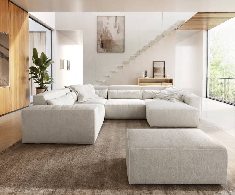 Wohnlandschaft Sirpio 300x210 cm Bouclé Creme-Weiß Recamiere variabel mit Hocker Wohnlandschaft Sirpio 300x210 cm Bouclé Creme-Weiß Recamiere variabel mit Hocker von DELIFE