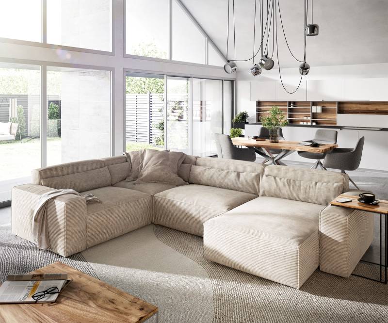 Wohnlandschaft Sirpio 300x210 cm Cord Beige Recamiere variabel von DELIFE