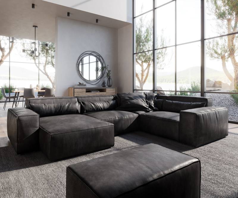 Wohnlandschaft Sirpio 300x210 cm Lederimitat Vintage Anthrazit Recamiere variabel mit Hocker Wohnlandschaft Sirpio 300x210 cm Lederimitat Vintage Anthrazit Recamiere variabel mit Hocker von DELIFE