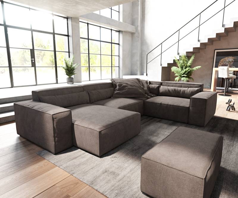 Wohnlandschaft Sirpio 300x210 cm Mikrofaser Khakibraun Recamiere variabel mit Hocker Wohnlandschaft Sirpio 300x210 cm Mikrofaser Khakibraun Recamiere variabel mit Hocker von DELIFE