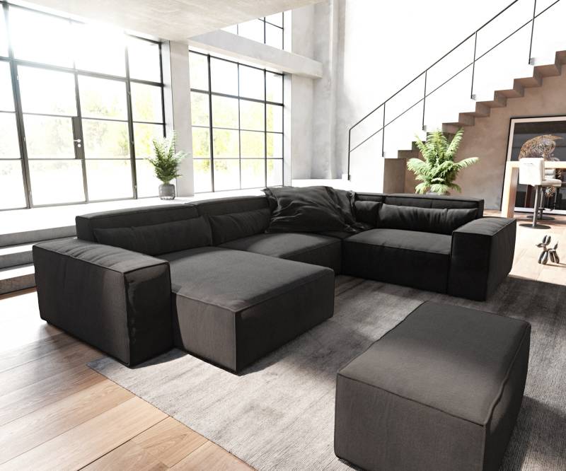 Wohnlandschaft Sirpio 300x210 cm Mikrofaser Schwarz Recamiere variabel mit Hocker Wohnlandschaft Sirpio 300x210 cm Mikrofaser Schwarz Recamiere variabel mit Hocker von DELIFE