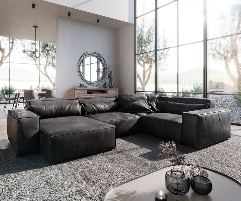 Wohnlandschaft Sirpio 300x210 cm Lederimitat Vintage Anthrazit Recamiere variabel Wohnlandschaft Sirpio 300x210 cm Lederimitat Vintage Anthrazit Recamiere variabel von DELIFE