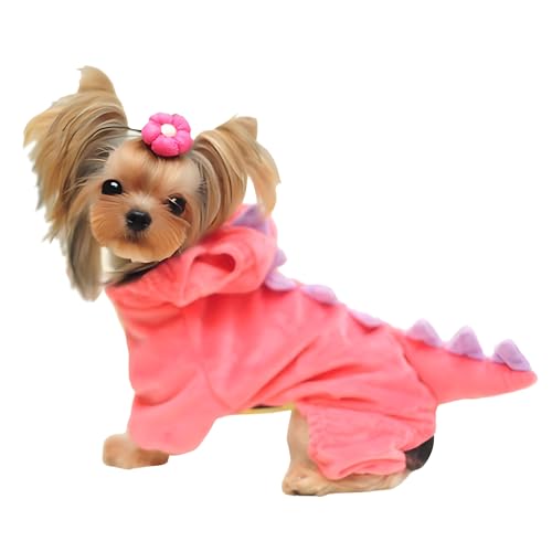 DELIFUR Dinosaurier Hund Halloween Kostüm Haustier Dino Hoodie für kleine und mittlere Hunde (Rosa, L) von DELIFUR