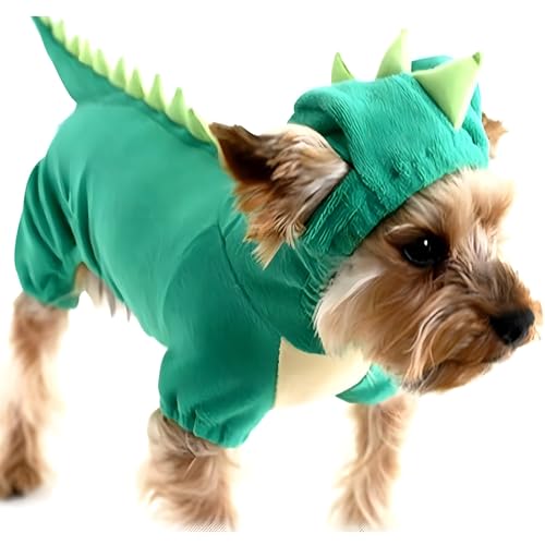 DELIFUR Dinosaurier Hund Halloween Kostüm Haustier Dino Hoodie für kleine und mittlere Hunde (Grün, XS) von DELIFUR