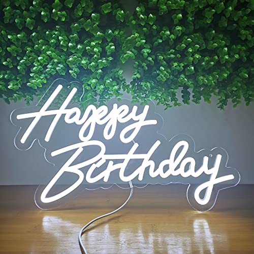 LED Glücklich Geburtstag Neon Schild 45x25 cm USB-betrieben Dimmbar Neon Buchstaben Licht für Geburtstagsfeier Dekoration Geburtstag Geschenk (Happy Birthday - Weiß) von DELINEON