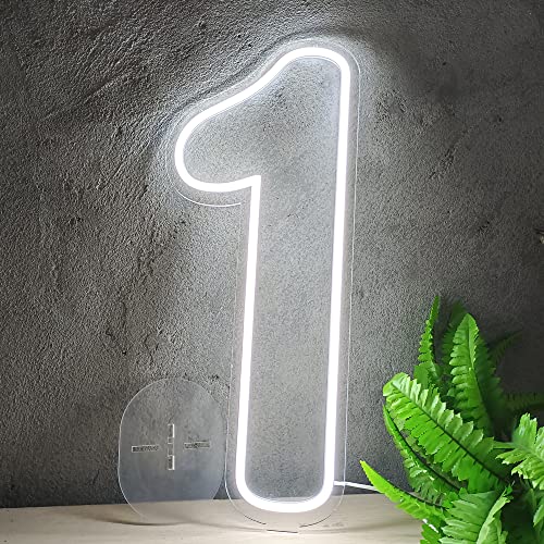 LED Nummer 1 Neon Schild 22x55 cm USB-betrieben Dimmbar Neon Buchstaben Licht für Geburtstagsfeier Dekoration Geburtstag Geschenk (Number 1 - Weiß) von DELINEON