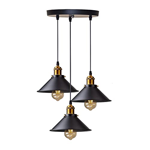 DELIPOP 3-Flammige Industrielle Pendelleuchte, Hängelampe Vintage Retro, Style Edison Metall, Hängeleuchte E27 Φ22cm für Esszimmer, Wohnzimmer von DELIPOP