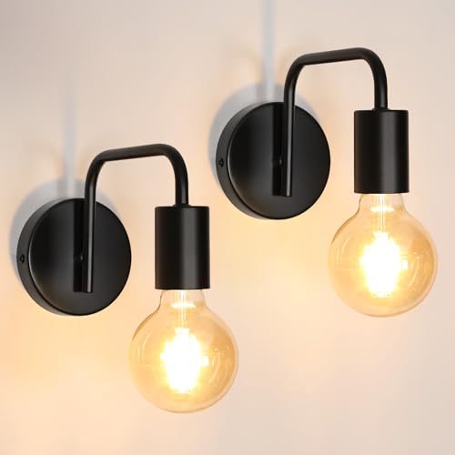 DELIPOP 2 Stück Wandleuchte Innen Vintage, Schwarz Wandlampe Industrial E27, Sconce Wand Wandlampe E27 Retro Lampe aus Metall für Küche Esszimmer Flur Café Bar Loft Treppenhaus von DELIPOP