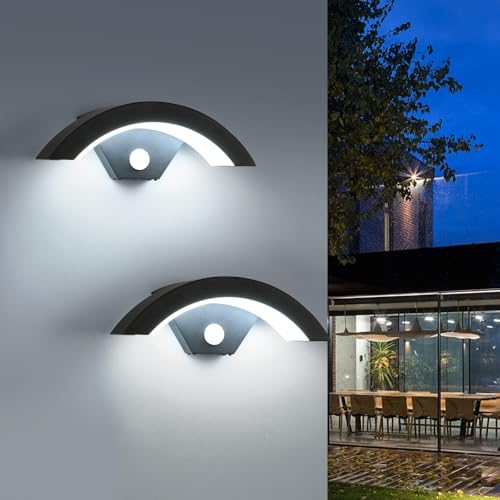 DELIPOP Außenwandleuchte mit Bewegungsmelder, IP65 Wandlampe Aussen 2er Set, 24W 6500K Kaltweiß LED Aussenleuchte für Haustür Garage Garten Terrasse von DELIPOP