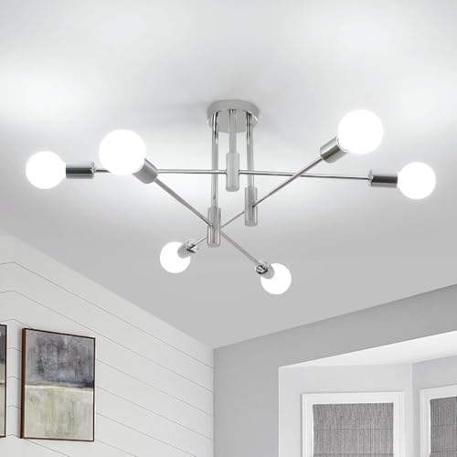 DELIPOP Deckenleuchte Silber Vintage, 6 Flammig Deckenlampe Industrie E27, 180 ° verstellbare Sputnik Kronleuchter für Wohnzimmer Schlafzimmer Esszimmer Küche Flur Bar von DELIPOP