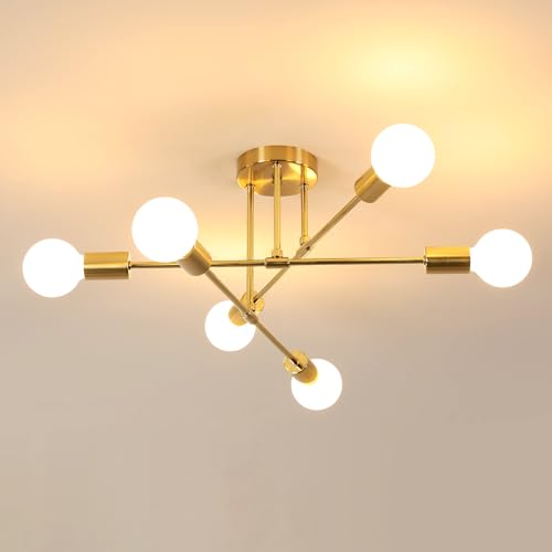 DELIPOP Deckenleuchte Vintage, 6 Flammig Sputnik Kronleuchter Modern, E27 Fassung, Wohnzimmerlampe Gold Industrie Deckenlampe Metall für Schlafzimmer Esszimmer Küche Flur Bar DELIPOP Deckenleuchte Vintage, 6 Flammig Sputnik Kronleuchter Modern, E27 Fassung, Wohnzimmerlampe Gold Industrie Deckenlampe Metall für Schlafzimmer Esszimmer Küche Flur Bar von DELIPOP