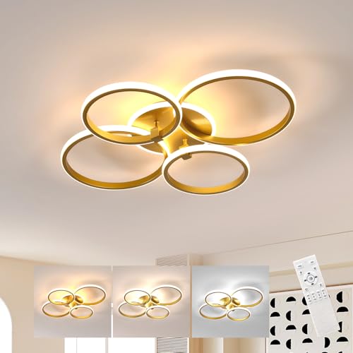 DELIPOP Deckenleuchte LED Gold, 39W LED Deckenlampe Dimmbar mit Fernbedienung, 4 Ring Moderne Deckenbeleuchtunge aus Aluminium für Wohnzimmer Schlafzimmer Flur Büro Küche von DELIPOP
