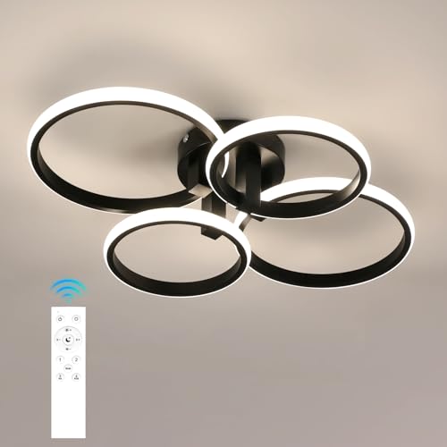 DELIPOP LED Deckenleuchte Dimmbar, 76W Deckenlampe Modern mit Fernbedienung 3000K-6500K, Schwarz Deckenbeleuchtung LED aus Acryl für Wohnzimmer, Schlafzimmer, Küche, Flur von DELIPOP