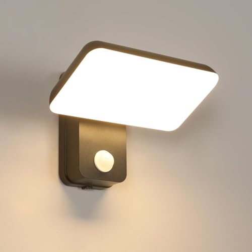 DELIPOP LED Wandleuchte Innen/Aussen mit Bewegungsmelder,16W Modern Wandlampe 3000K Warmweiß, IP 65 Wasserdichte Außenwandleuchte, 350° Schwenkbar Wandbeleuchtung für Garten Terrasse Eingang, Schwarz von DELIPOP