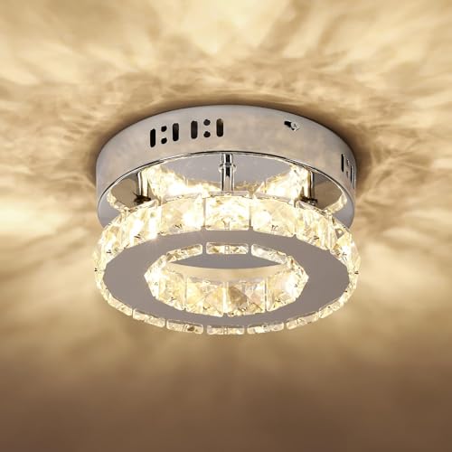 DELIPOP Moderne Kronleuchter Kristall, 12W LED Deckenleuchte Runde, Deckenlampe Kristall Silber, Deckenleuchten für Wohnzimmer, Schlafzimmer, Küche, Flur, Warmweiß 3000K von DELIPOP