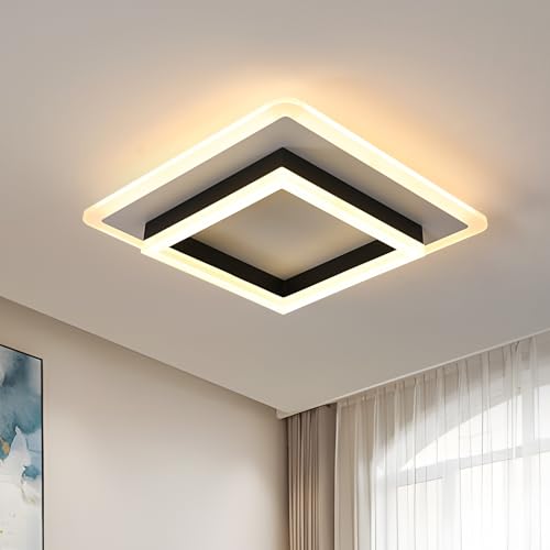 DELIPOP Moderne LED Deckenleuchte, 30W 3375LM Deckenlampe Quadratisch, Warmweißes Licht 3000K, Acryl Deckenbeleuchtung Schwarz für Schlafzimmer, Wohnzimmer, Flur, Küche, Balkon, 30CM von DELIPOP